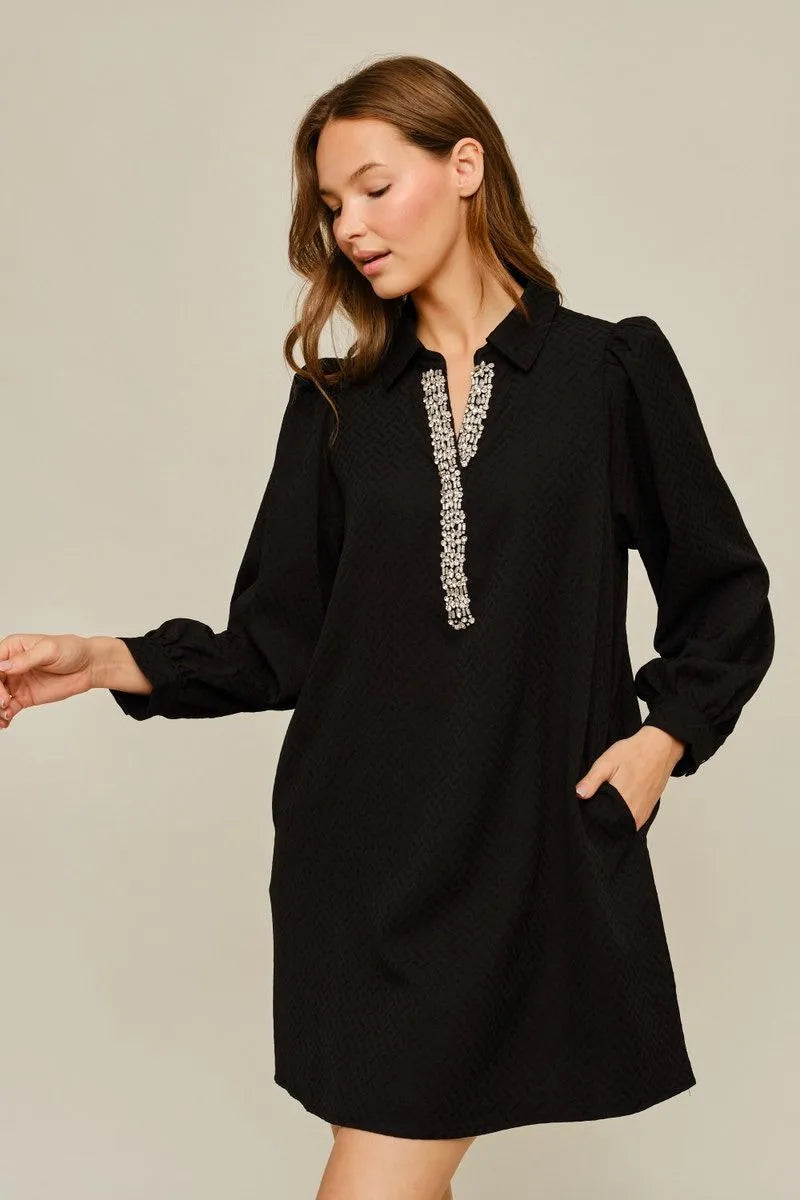 Rhinestone Accented Dress in Black