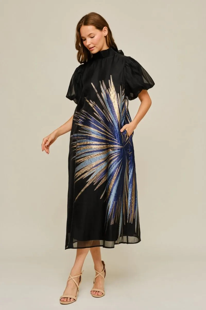Blue Metallic Printed Dress