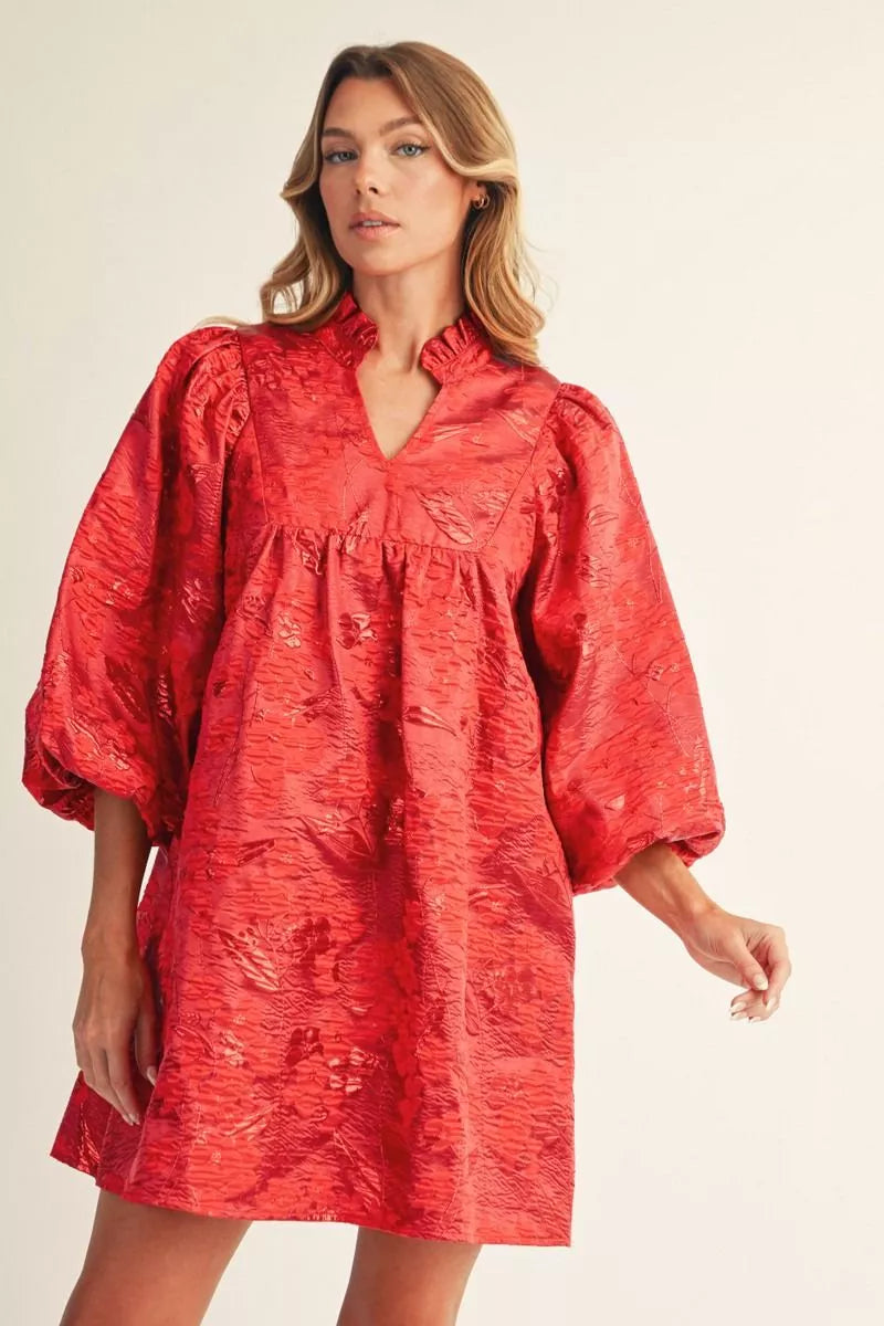 Red Floral Jacquard Dress