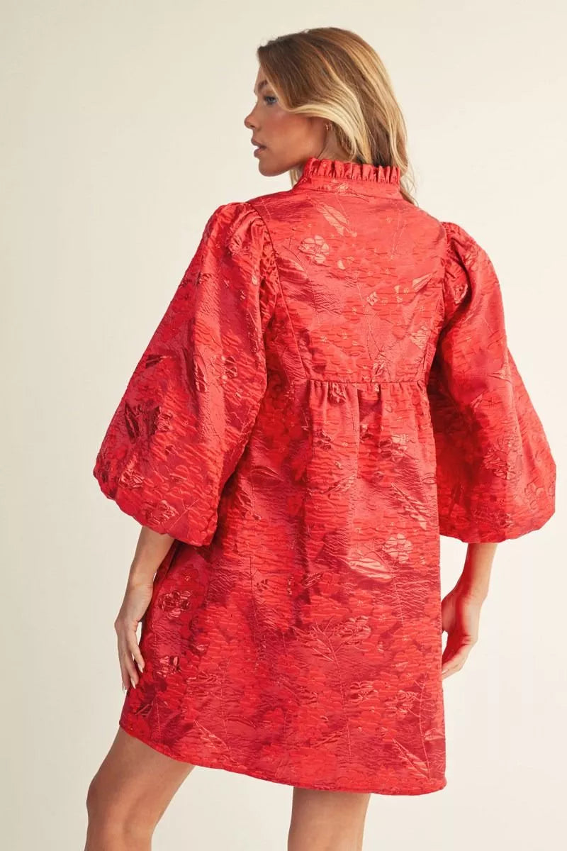 Red Floral Jacquard Dress