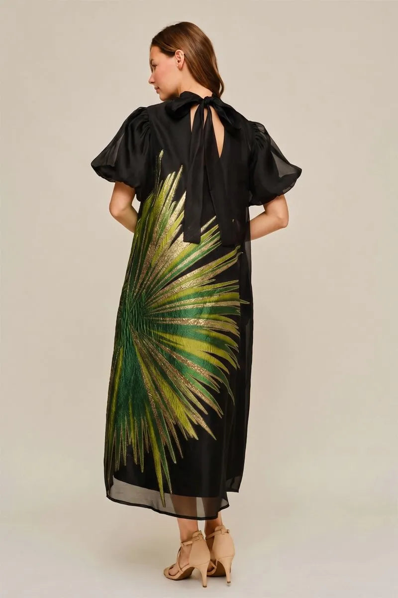 Green Metallic Printed Midi Dress