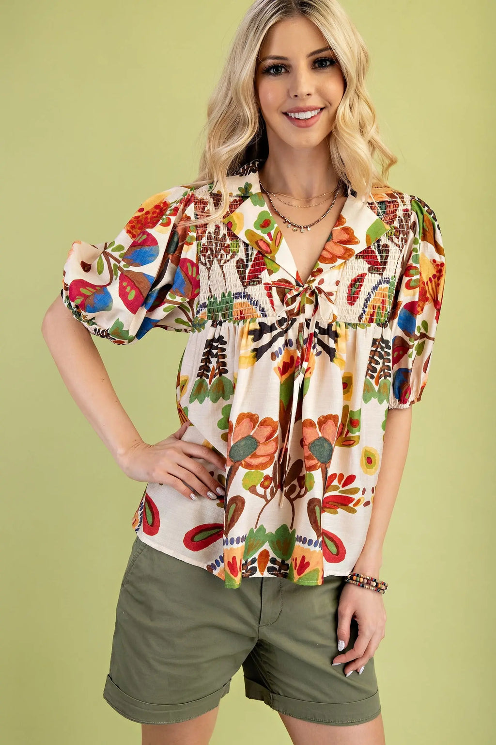 Brown Multicolor Collared Blouse