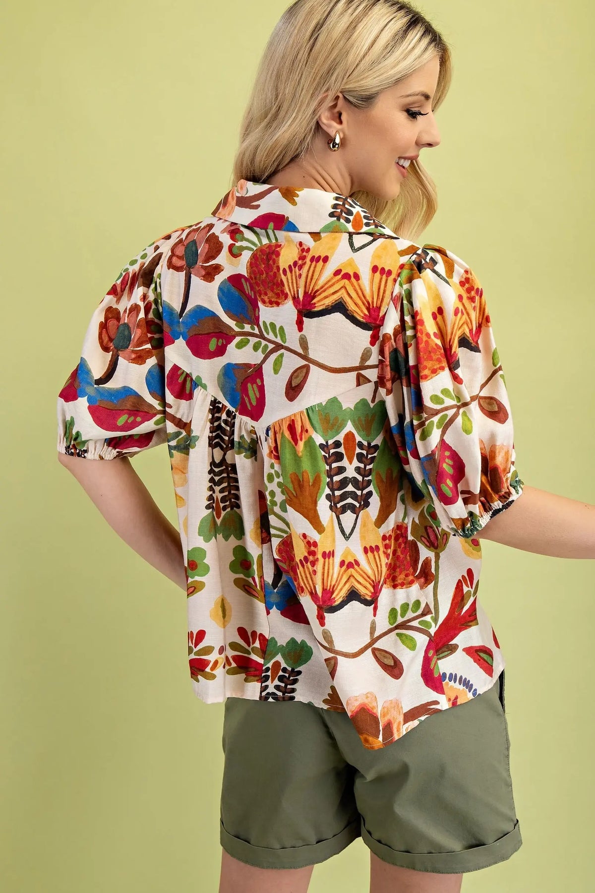Brown Multicolor Collared Blouse
