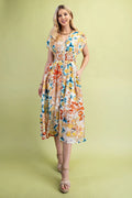 Mustard Floral Mix Midi Dress
