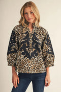 Leopard Top With Black Appliqué Detail