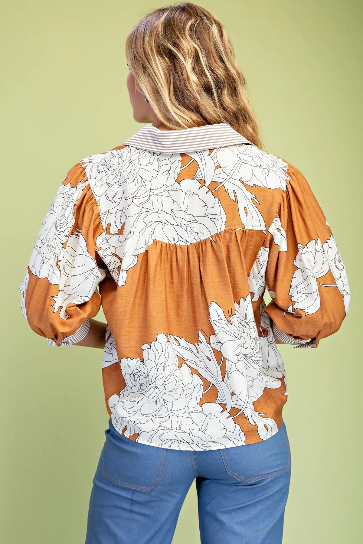 Bronze Mix Floral Print Button Down Blouse