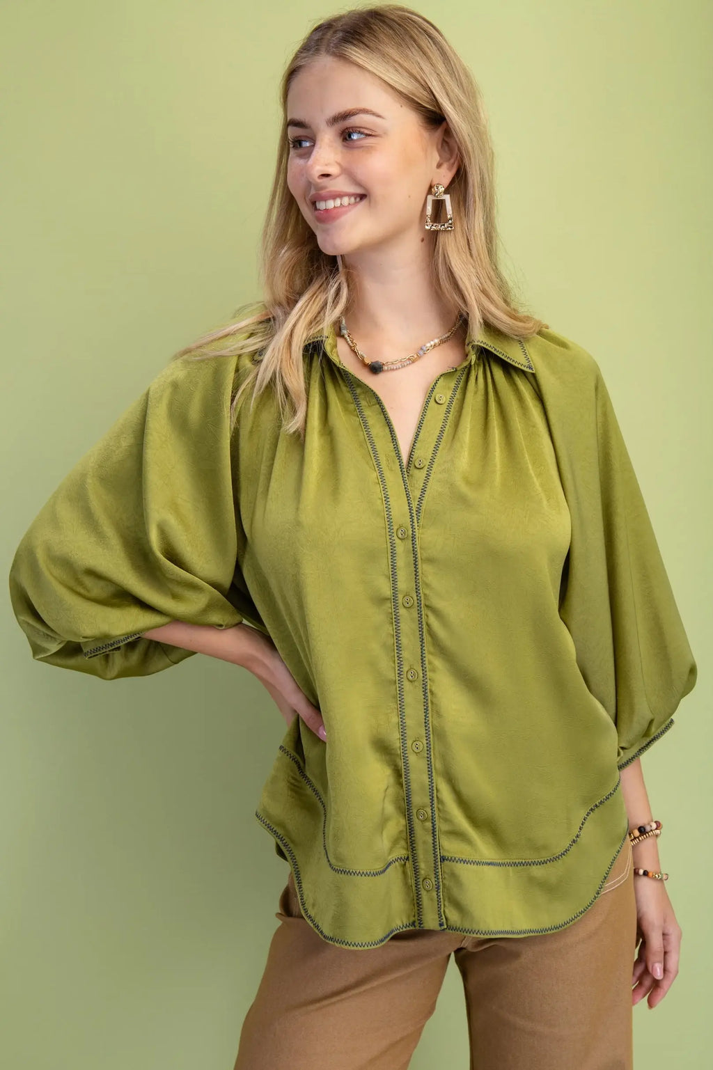 Satin Long Sleeve Button Down Blouse
