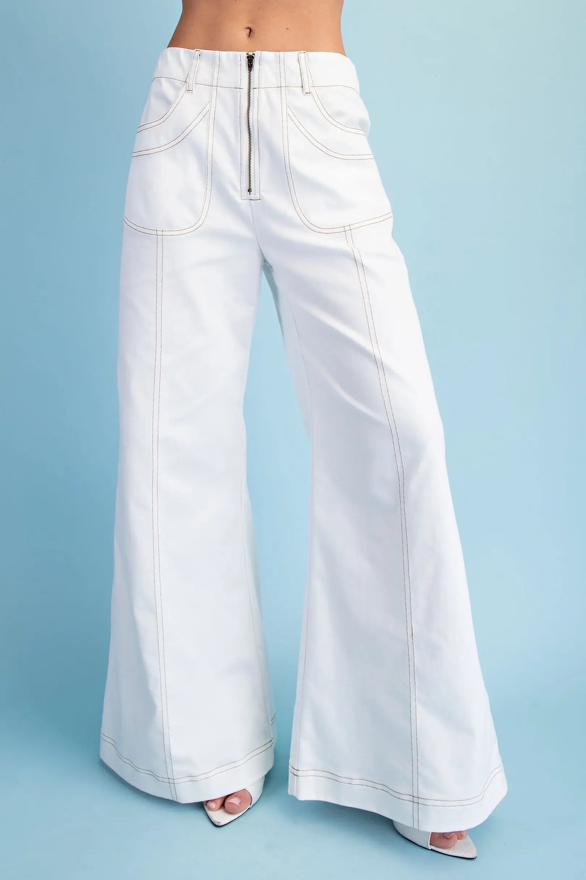 White Wide Leg Denim-Like Pants