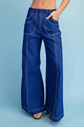 Royal Blue Wide Leg Denim-Like Pants