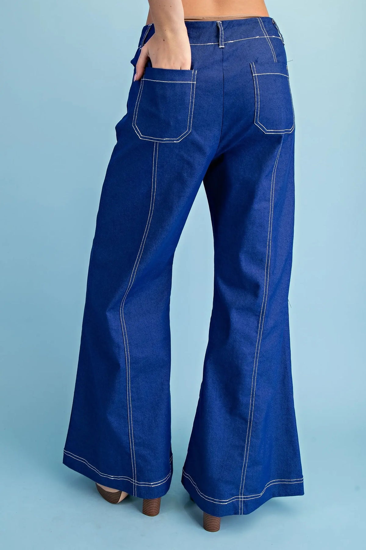 Royal Blue Wide Leg Denim-Like Pants