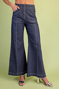 Dark Navy Wide Leg Denim-Like Pants