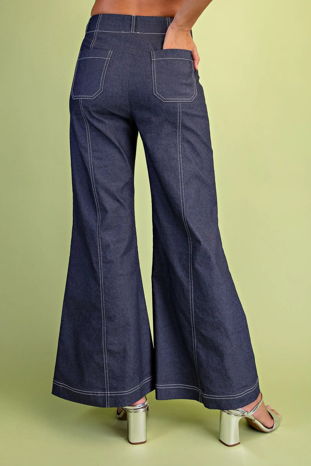 Dark Navy Wide Leg Denim-Like Pants