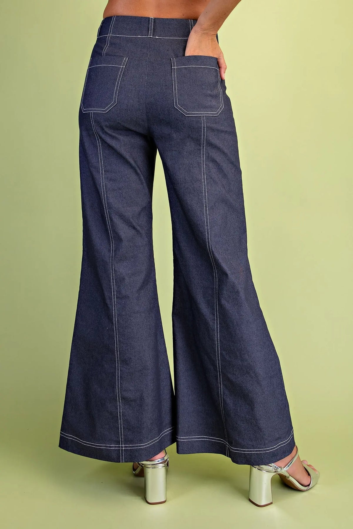 Dark Navy Wide Leg Denim-Like Pants