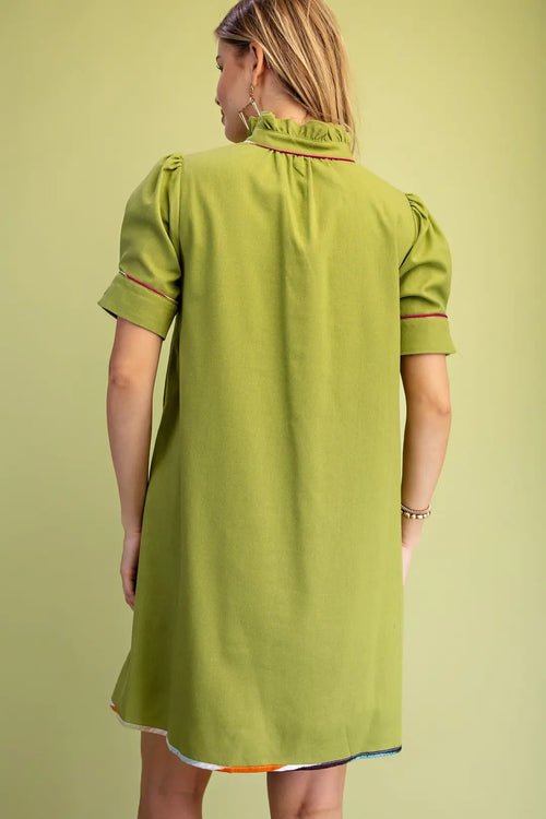 Appliqué Design Mini Dress in Matcha