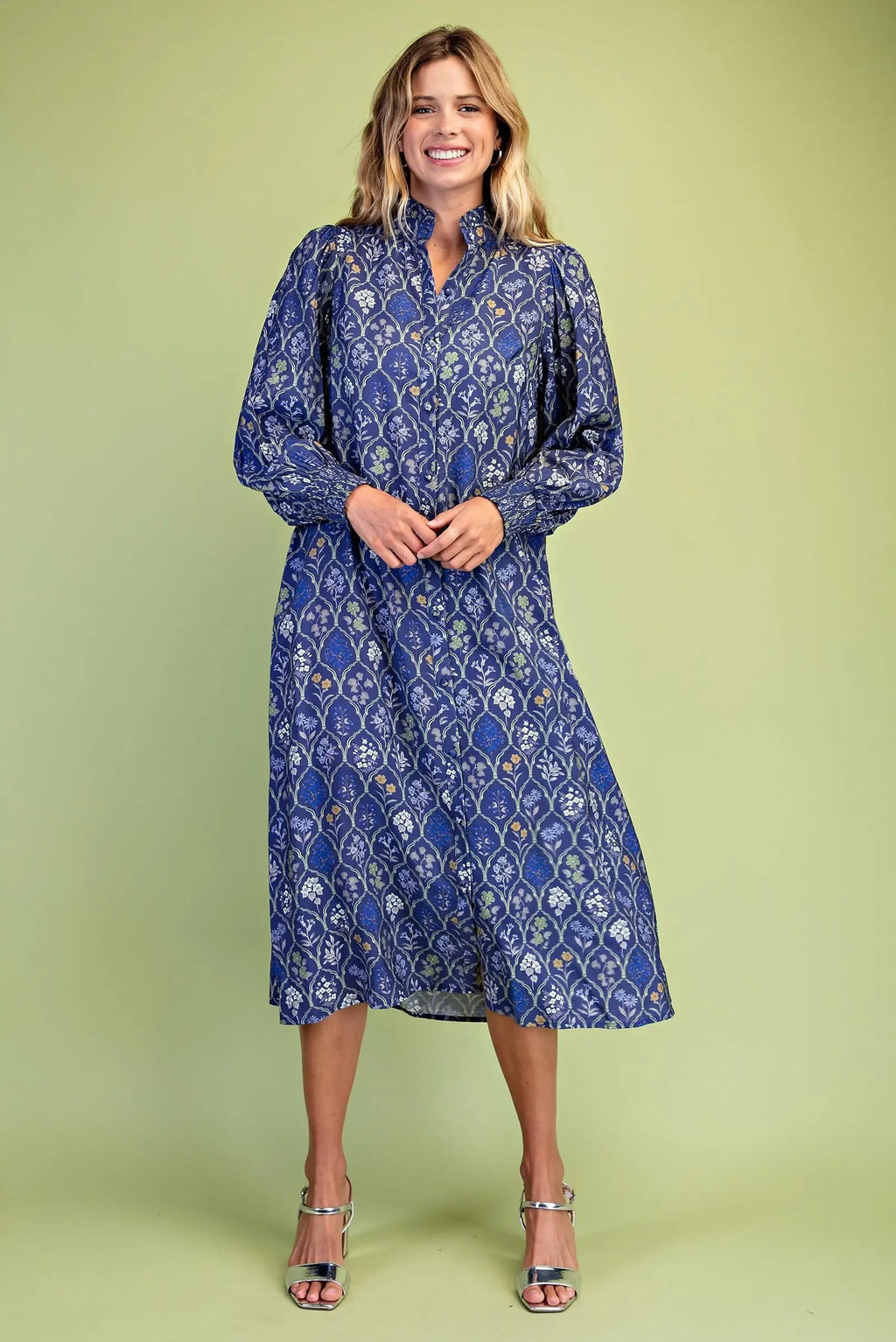 Floral Smocked Long Sleeve Midi Dress