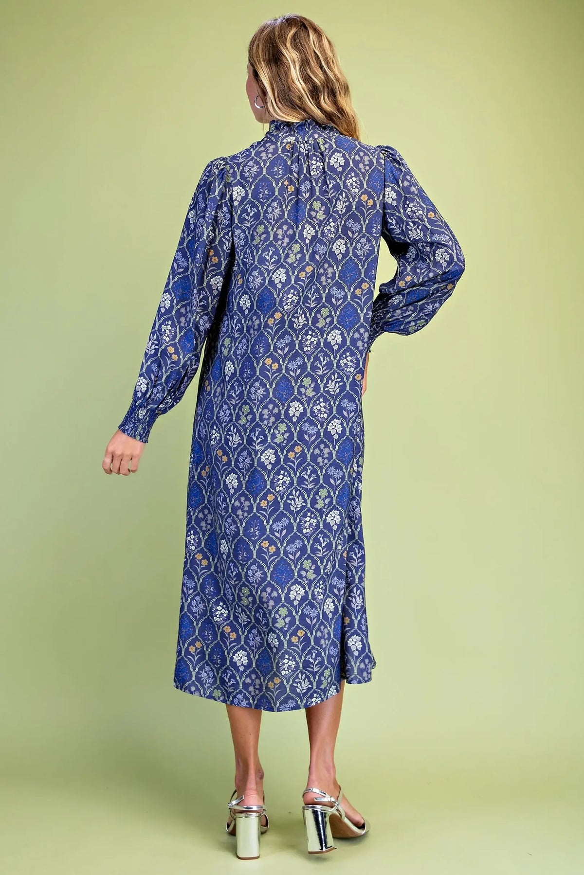 Floral Smocked Long Sleeve Midi Dress