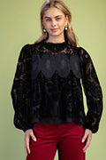 Velvet Lace Detailed Top in Black