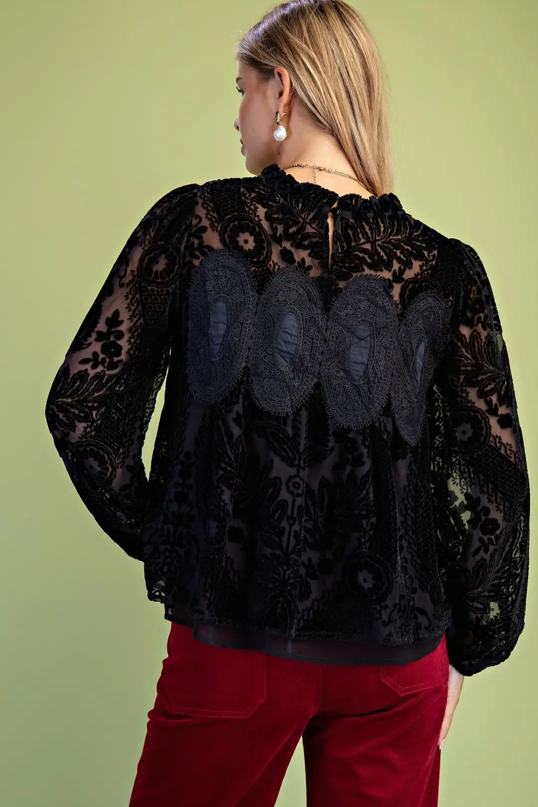 Velvet Lace Detailed Top in Black