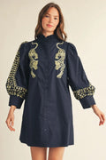 Navy Leopard Embroidered Dress