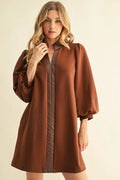 Faux Leather Puff Sleeve Dress