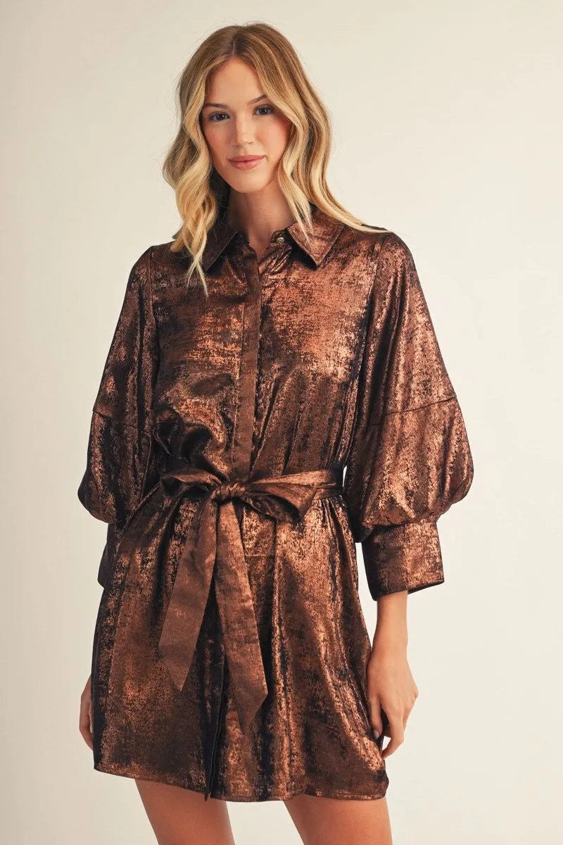 Metallic Tie Waist Dress