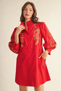 Red Leopard Embroidered Dress