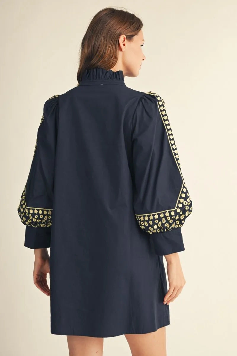 Navy Leopard Embroidered Dress