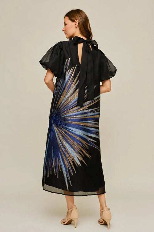 Blue Metallic Printed Dress