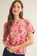 Sequin Leopard Print Sweater Top in Fuschia