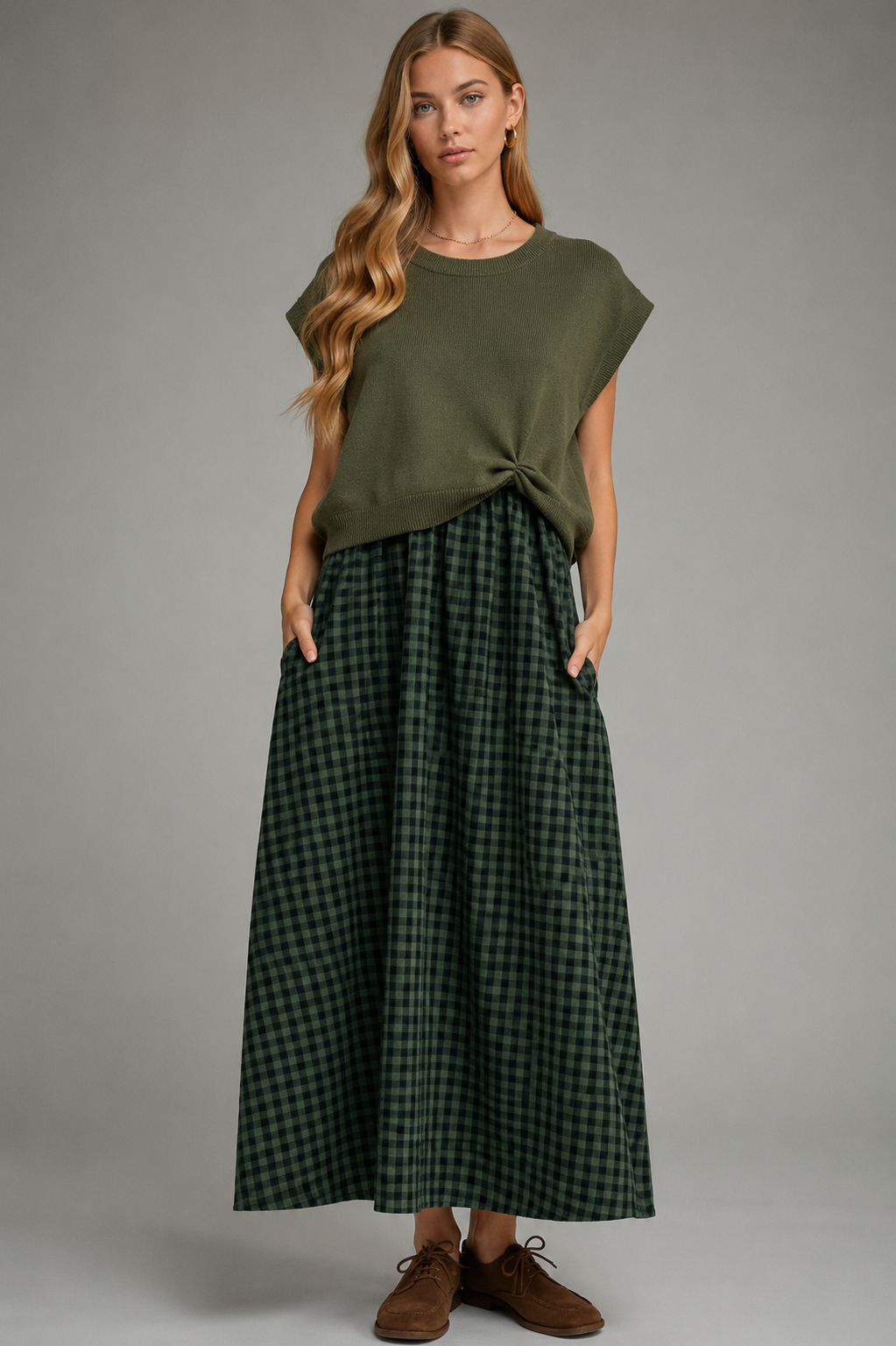 Gingham Sleeveless Midi Dress