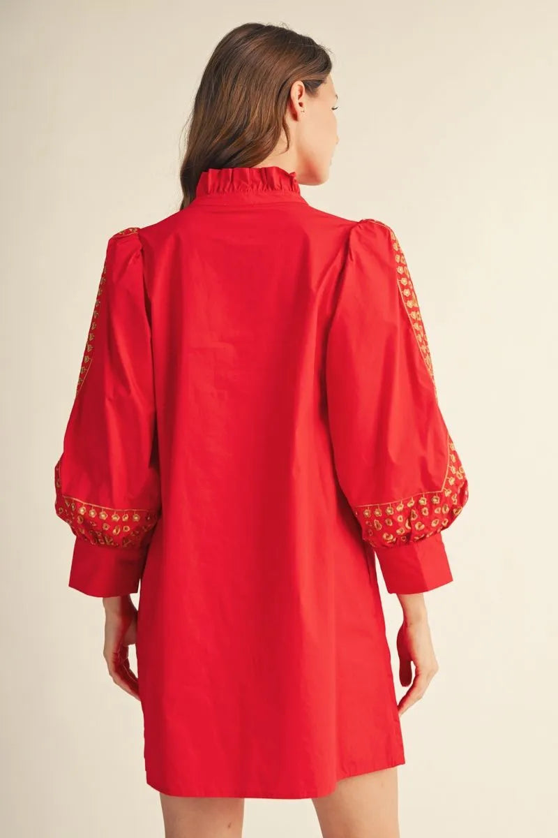 Red Leopard Embroidered Dress