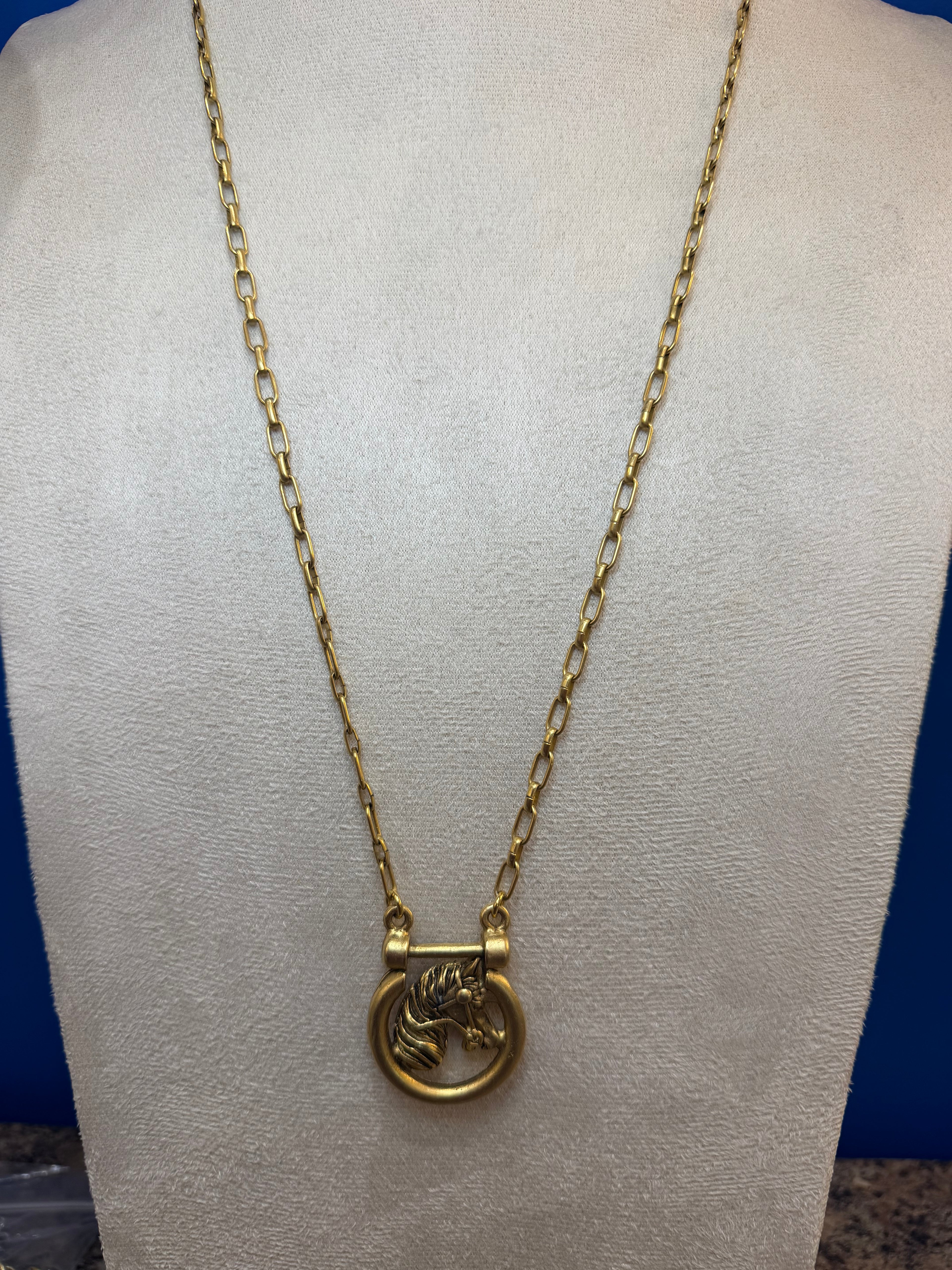 Gold Horse Head Necklace 29"