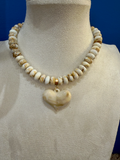 Off White Heart Pendant Beaded Necklace