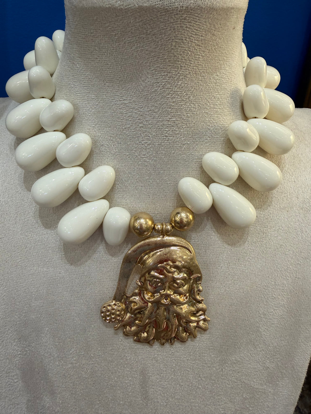 White and Gold Santa Pendant Necklace