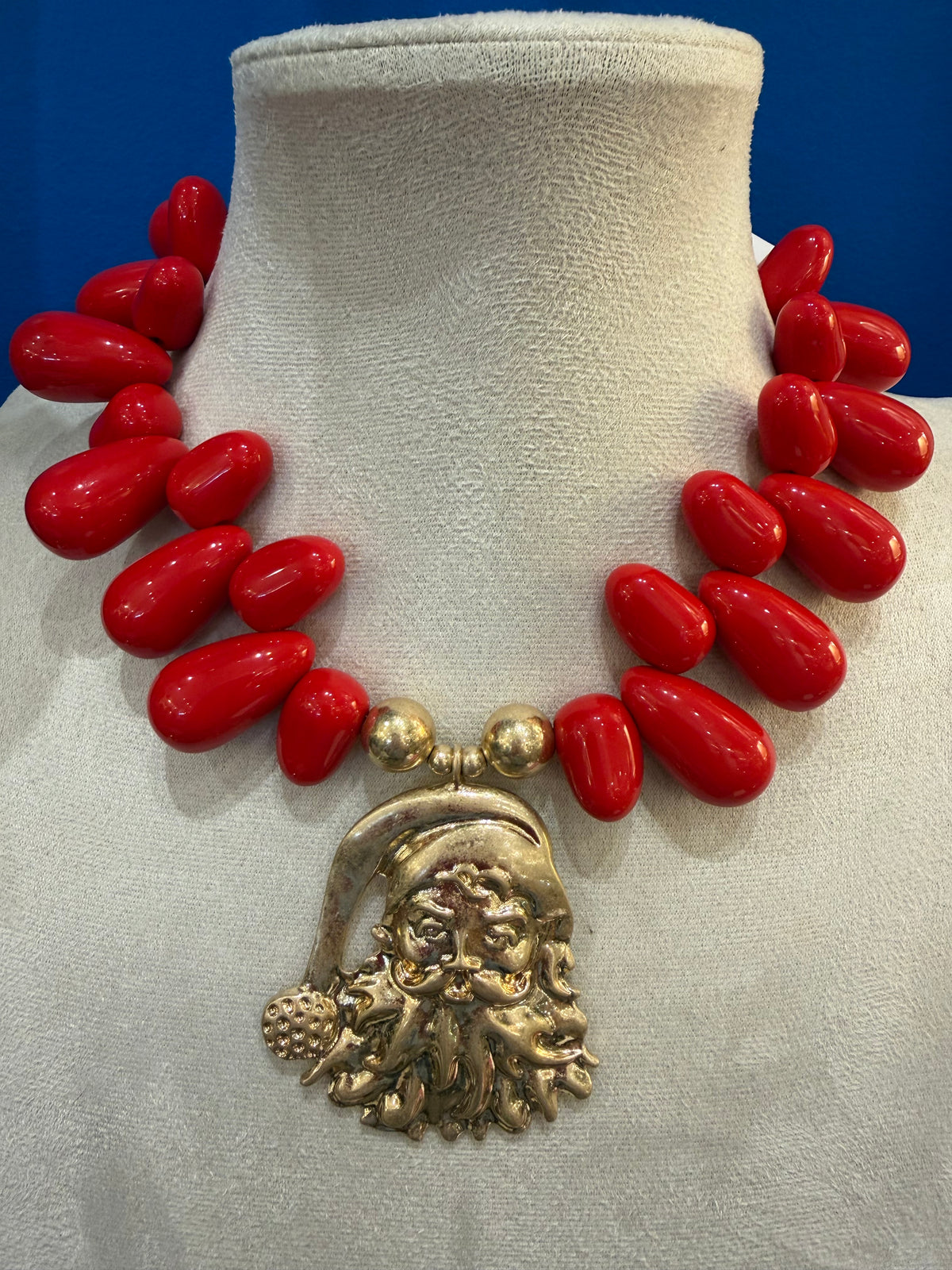 Red and Gold Santa Pendant Necklace