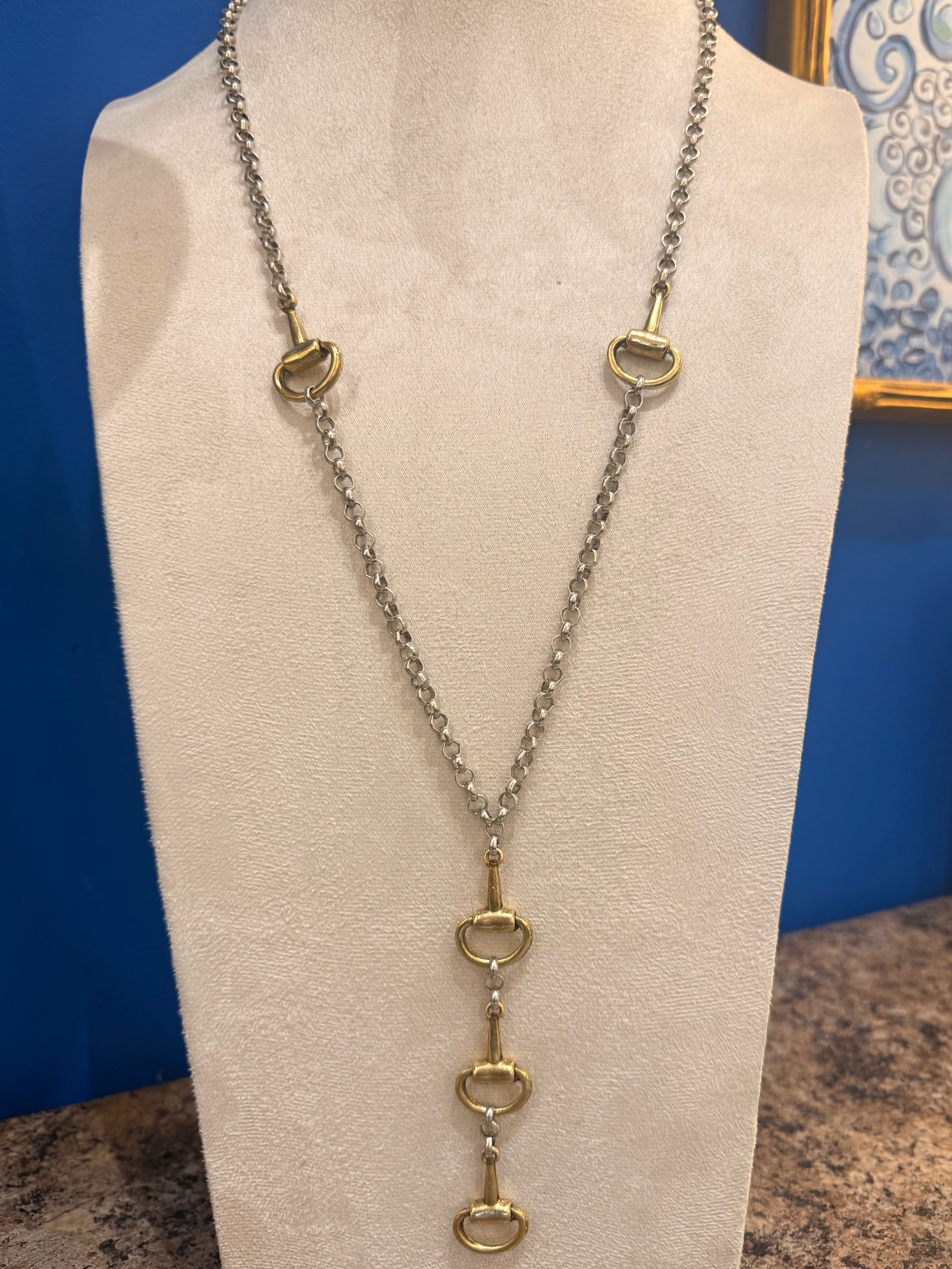 Silver and Gold Toned Horse Bit Necklace