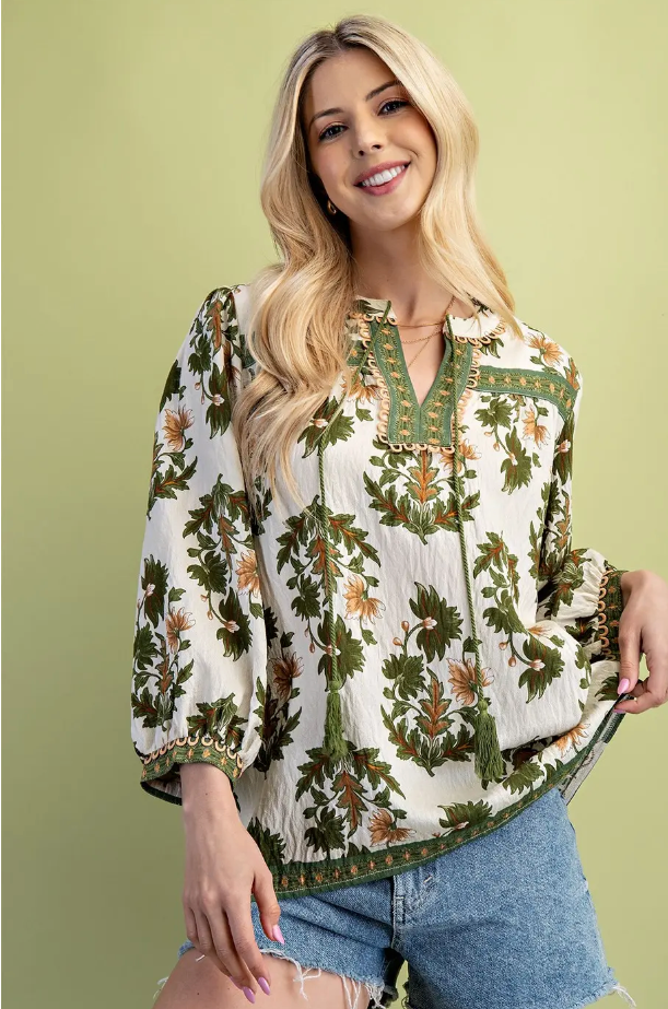 Floral Fall 3/4 Length Sleeve Blouse