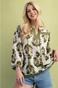 Floral Fall 3/4 Length Sleeve Blouse