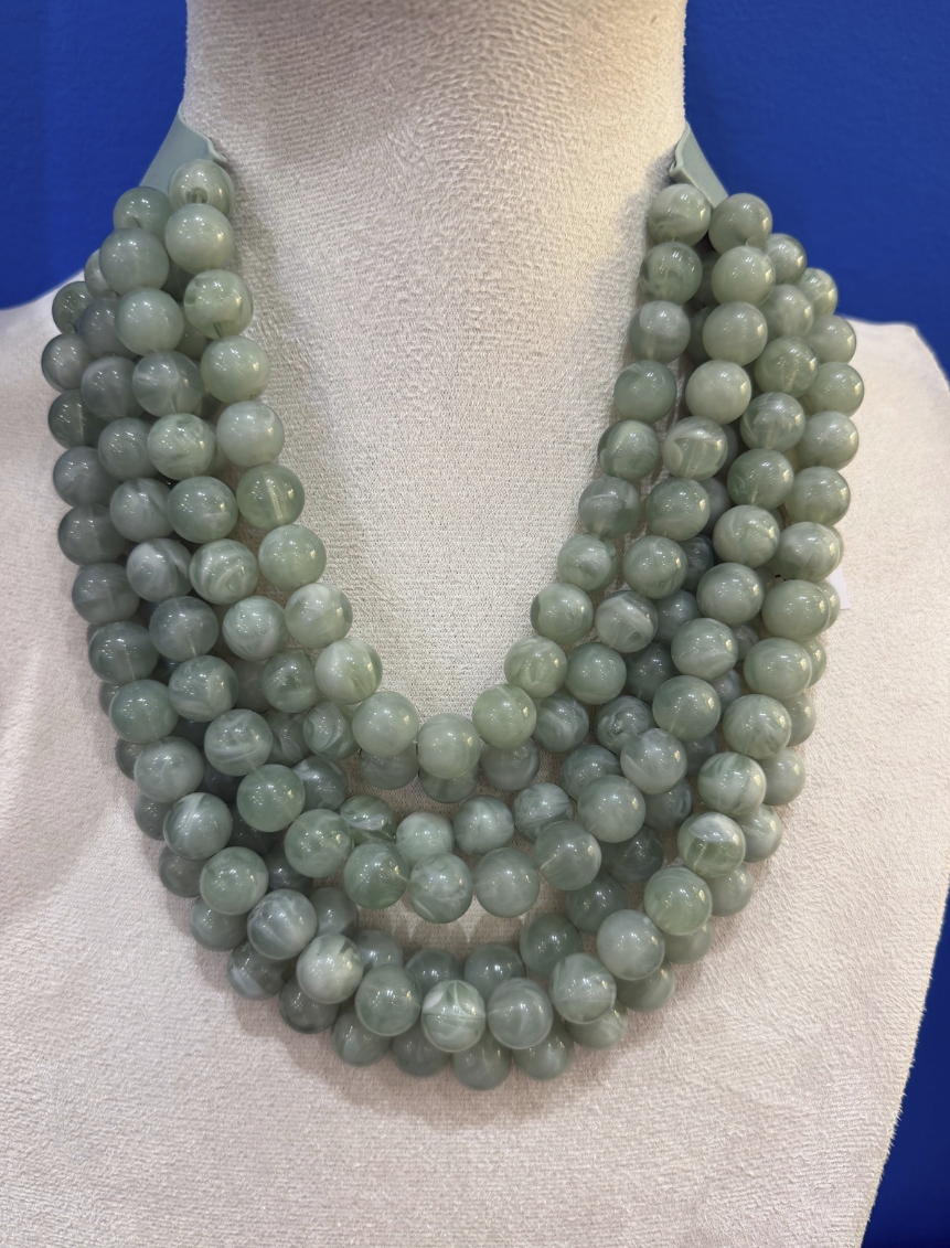 Blue Green Layered Bead Necklace