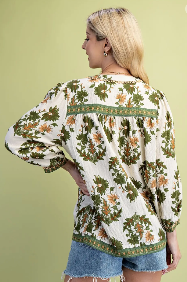 Floral Fall 3/4 Length Sleeve Blouse
