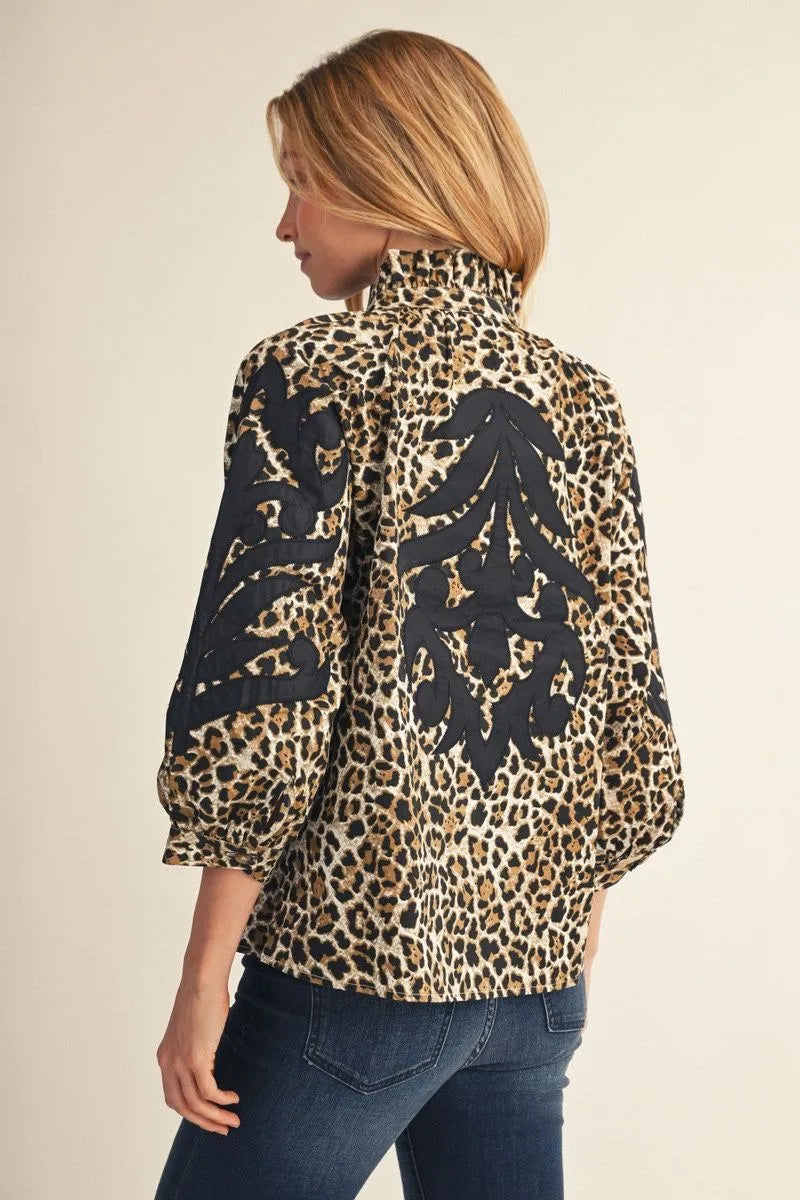 Leopard Top With Black Appliqué Detail