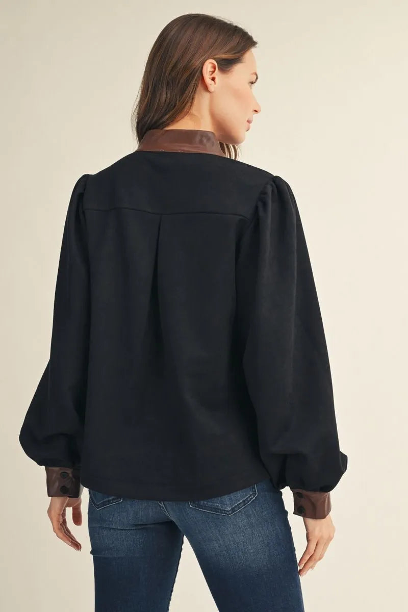 Faux Suede Long Sleeve Top