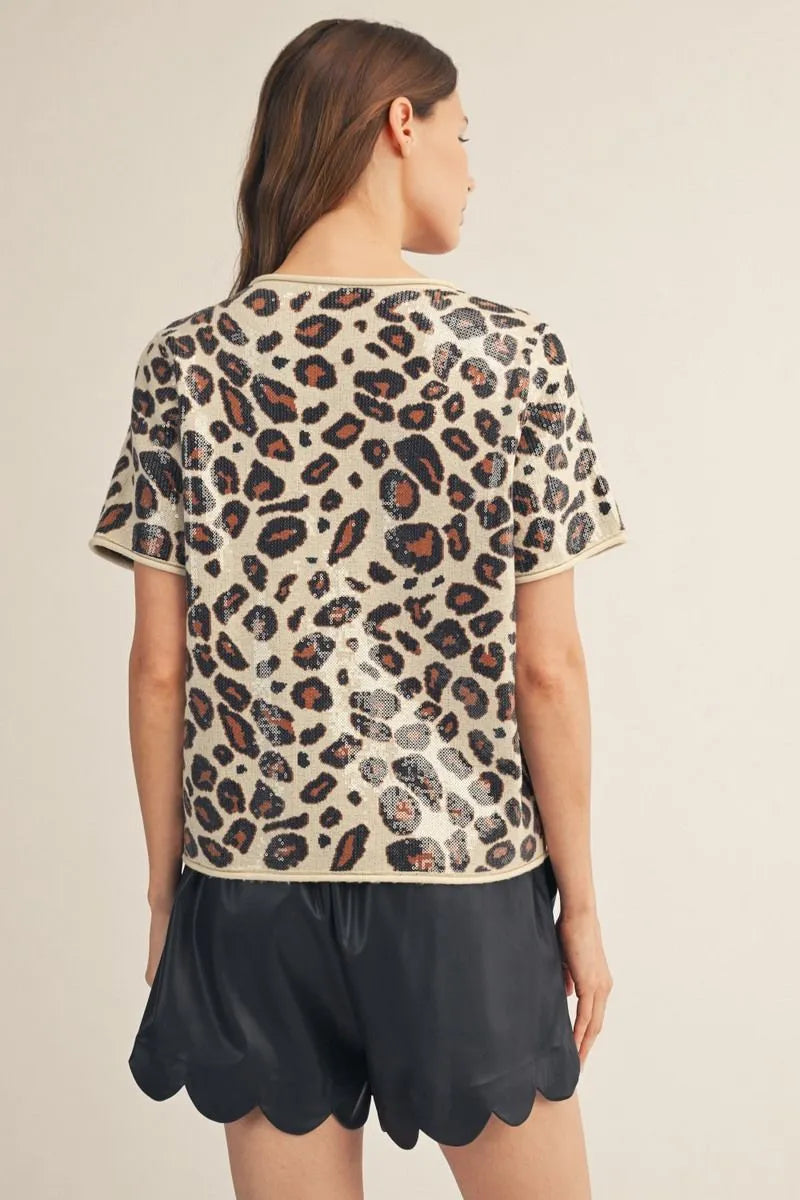 Leopard Sequin Sweater Top