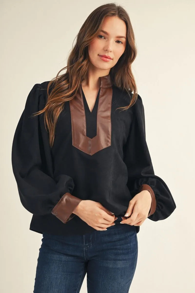 Faux Suede Long Sleeve Top