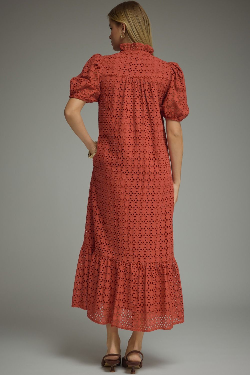 Eyelet Midi Dress in Rust