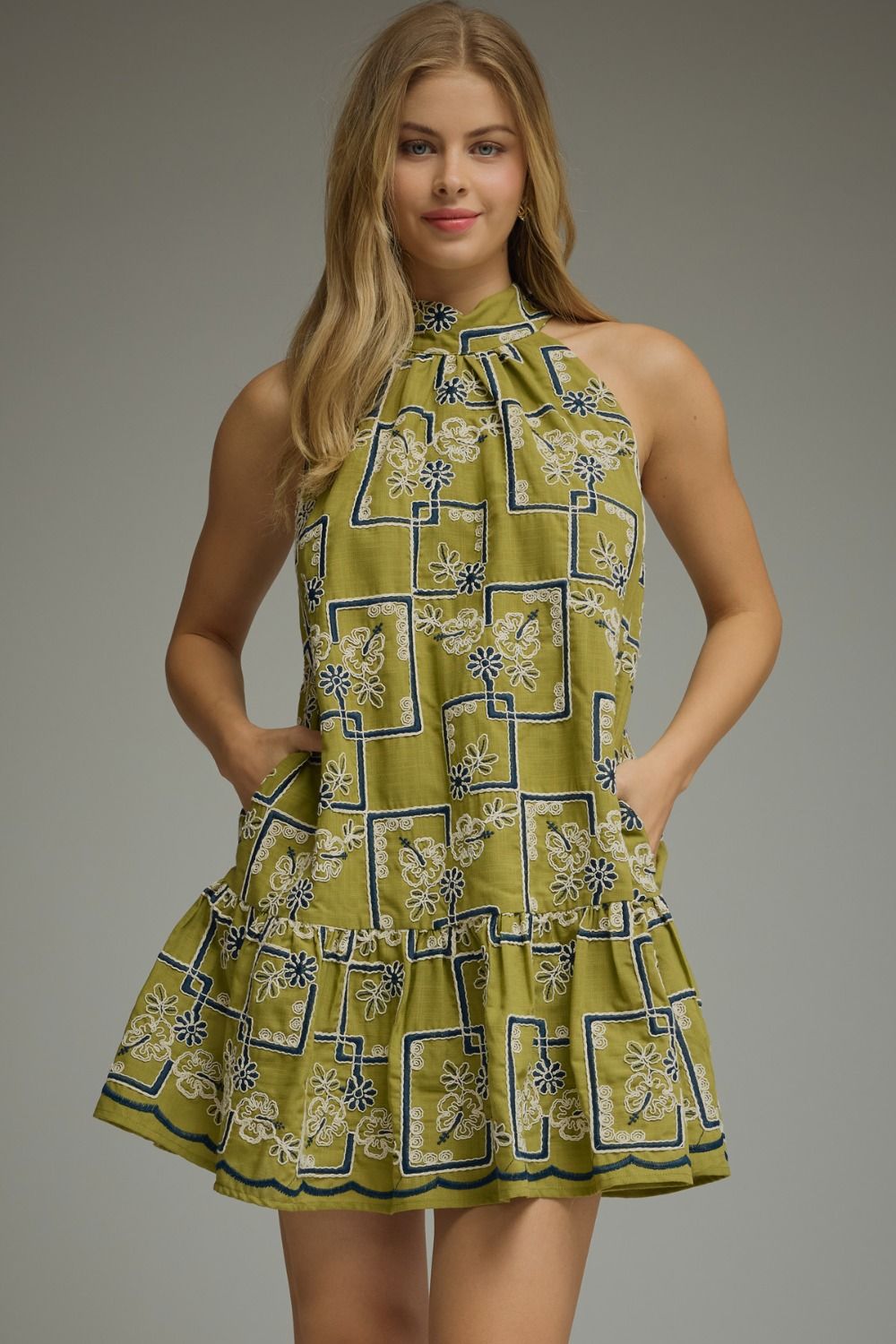 Geometric Floral Sleeveless Mini Dress