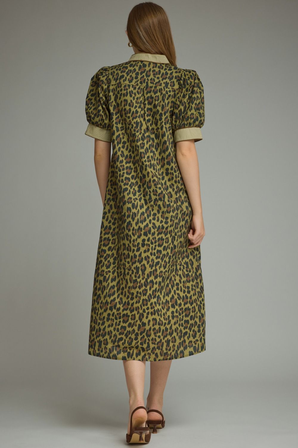 Leopard Puff Sleeve Midi Dress
