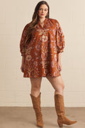 Floral Puff Sleeve Mini in Rust