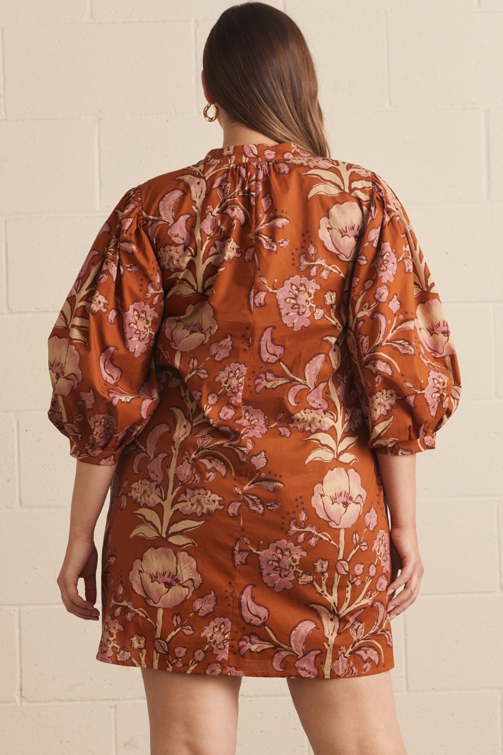 Floral Puff Sleeve Mini in Rust