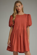 Pintuck Puff Sleeve Mini Dress